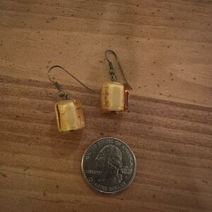 Gold and White Dangle Earrings